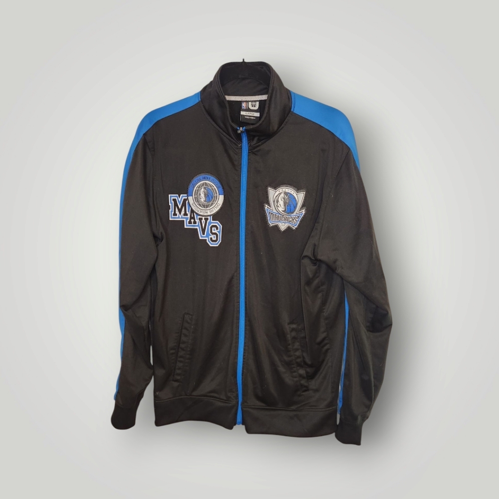 Mavs Black and Blue Track Jacket Sports NBA Dallas Mavericks Full-Zip Jacket